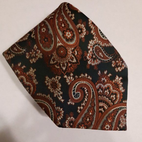 Paisley Embroidered Tie Green Classic Necktie Retro Boho Pointed Casual Formal - Picture 2 of 13